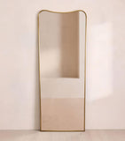 Soho Home Cooper antiqued brass floor mirror, imported from the UK