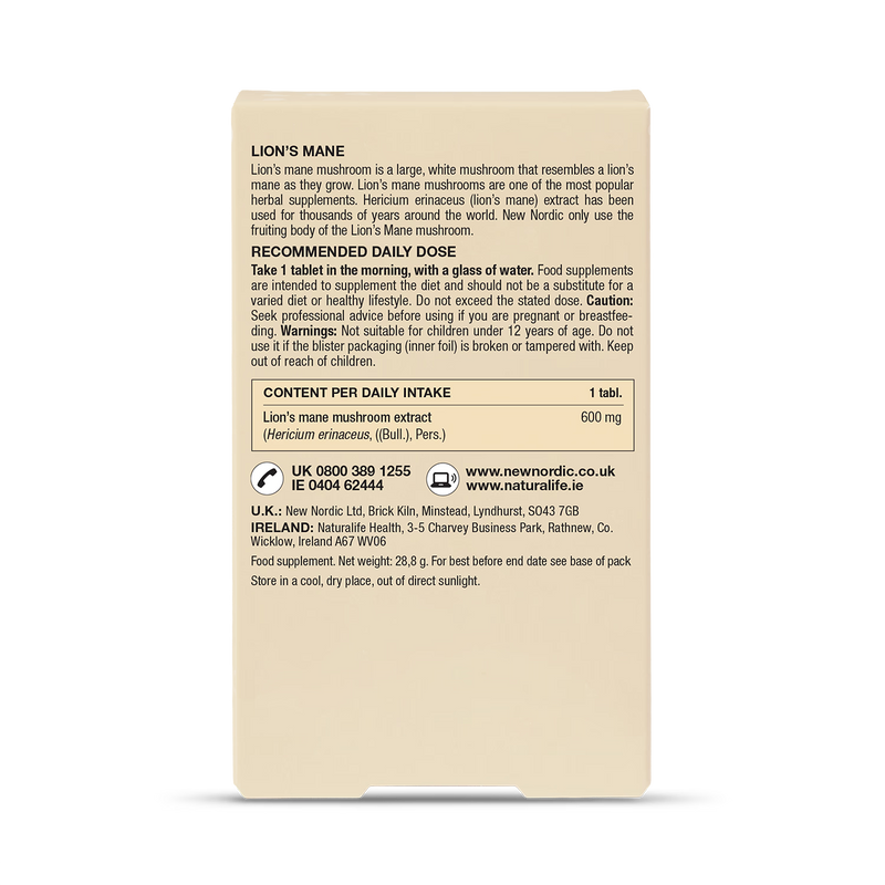 New Nordic Lion's Mane supplement 30 tablets (British brand)