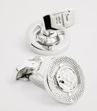Tateossian rhodium-plated cubic zirconia halo round cufflinks (British brand)