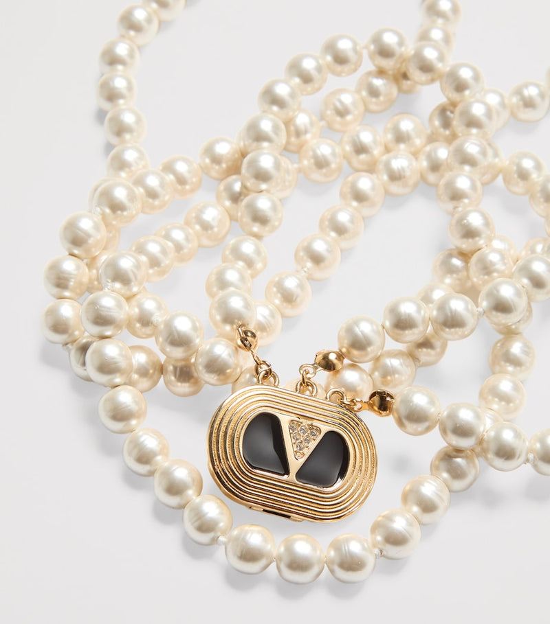 Valentino Garavani Ovalette necklace faux pearl crystal 42cm, imported from the UK