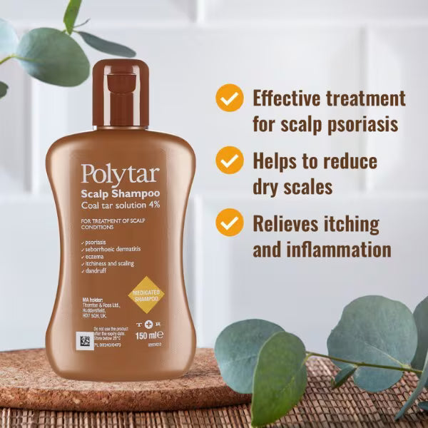 Polytar Medicated Scalp Shampoo Antiseptic 150ml, imported from the UK