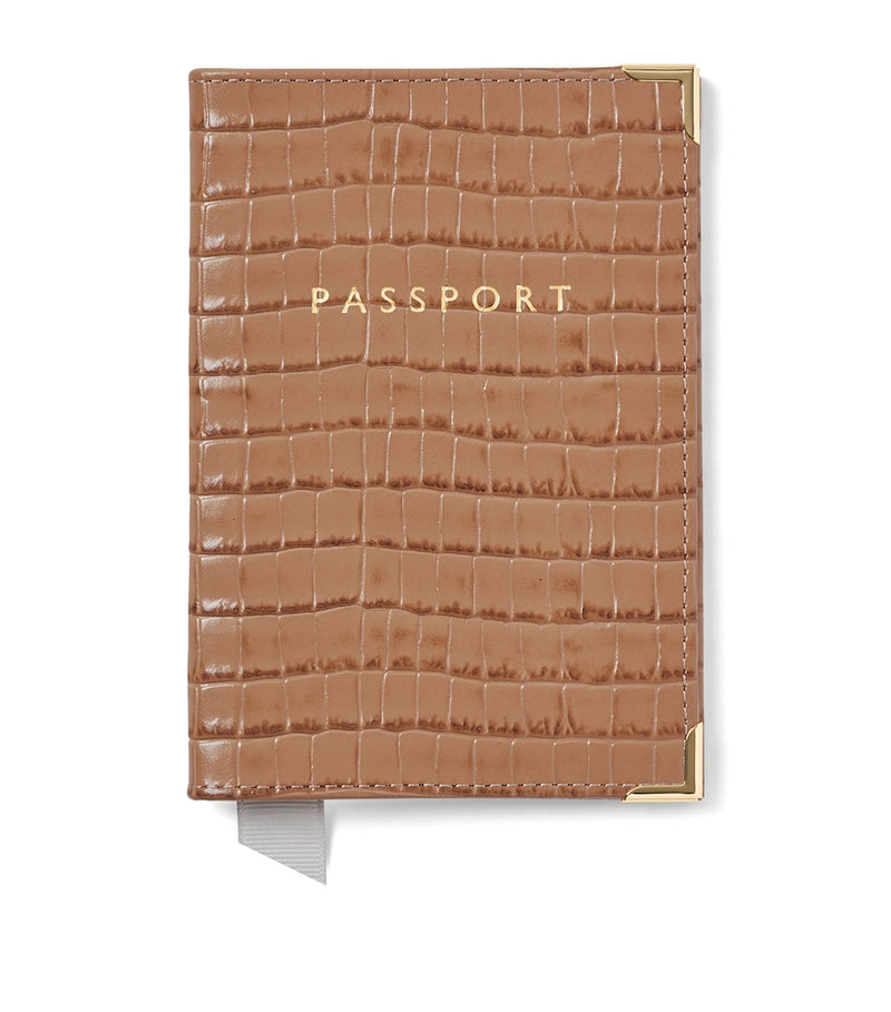 Aspinal of London croc-effect leather passport cover, UK version