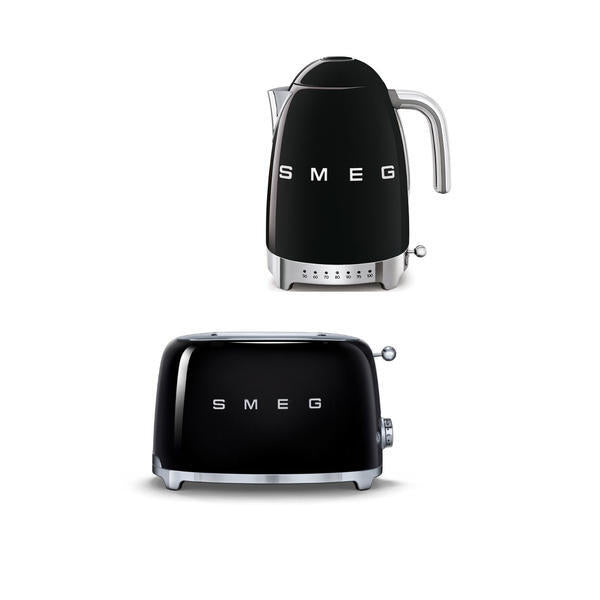 Smeg TSF01 toaster and KLF04 kettle in black, British brand
