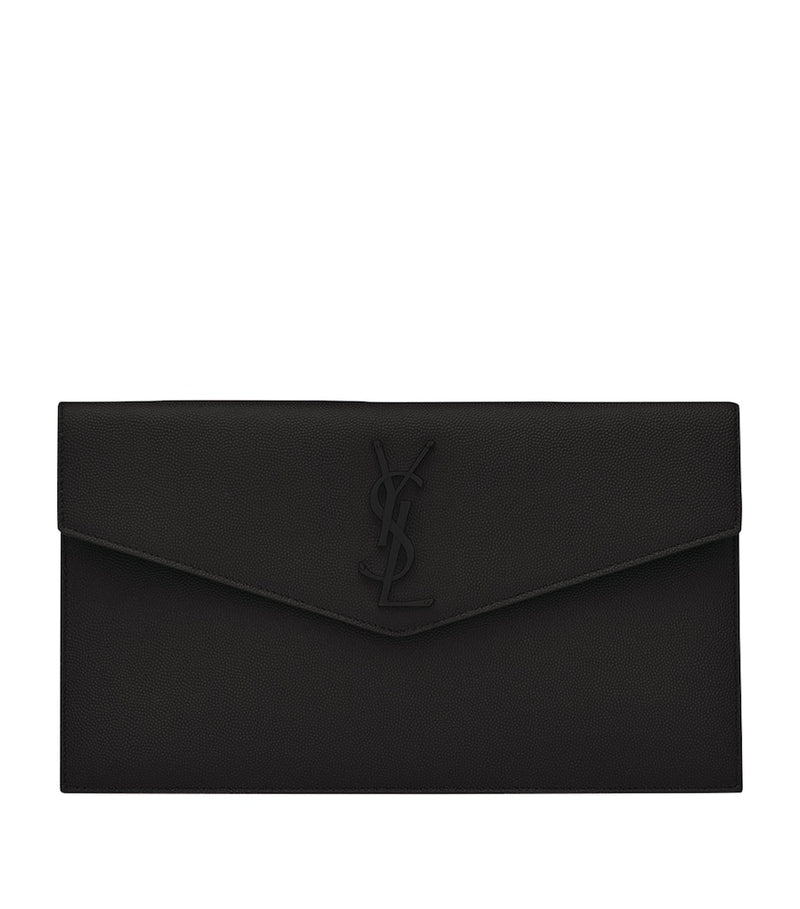 Saint Laurent Uptown leather clutch bag with YSL monogram, UK version