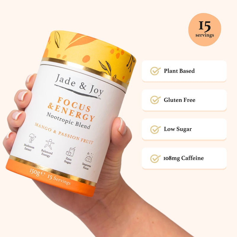 Jade & Joy Focus & Energy Nootropic Blend Mango & Passionfruit 150g - British product