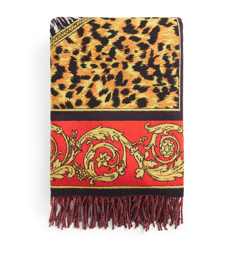 Versace wild cats design wool jacquard throw 143cm x 148cm (British brand)