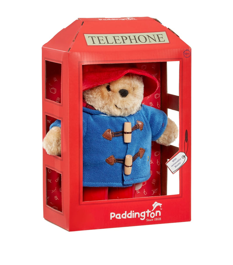 Paddington Bear soft toy with phone box 22cm, imported from the UK