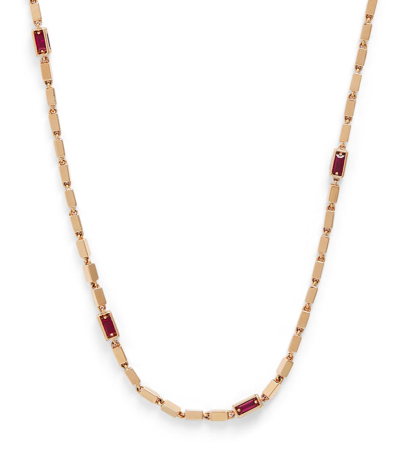 Suzanne Kalan rose gold and ruby medium block chain necklace, imported from the UK