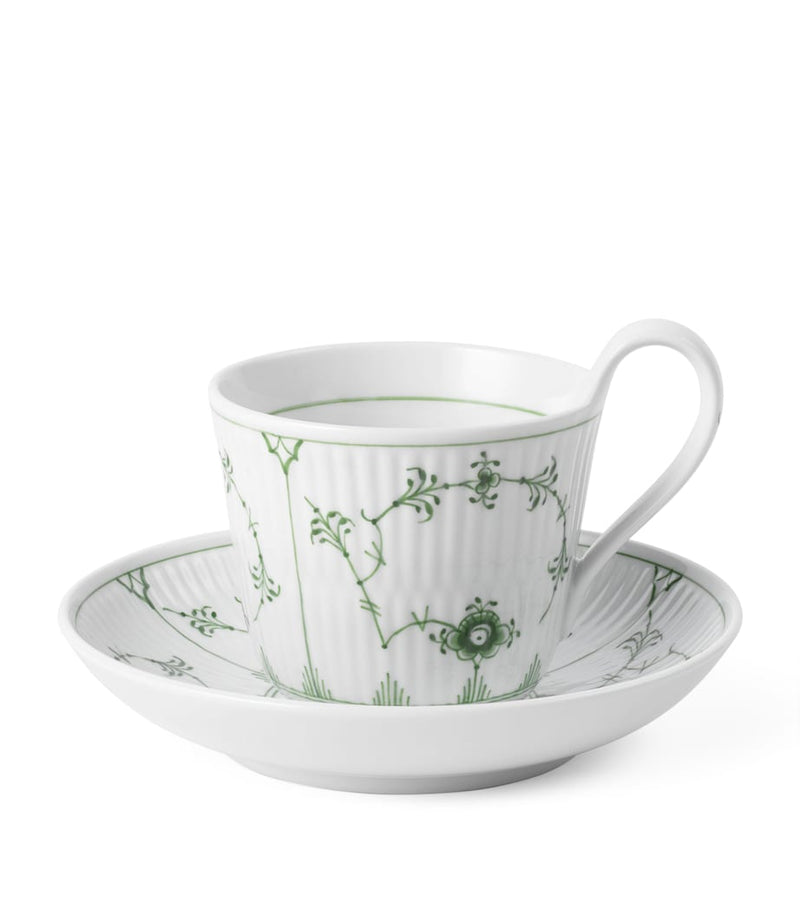 Royal Copenhagen Green Fluted Plain cup saucer set, imported from the UK