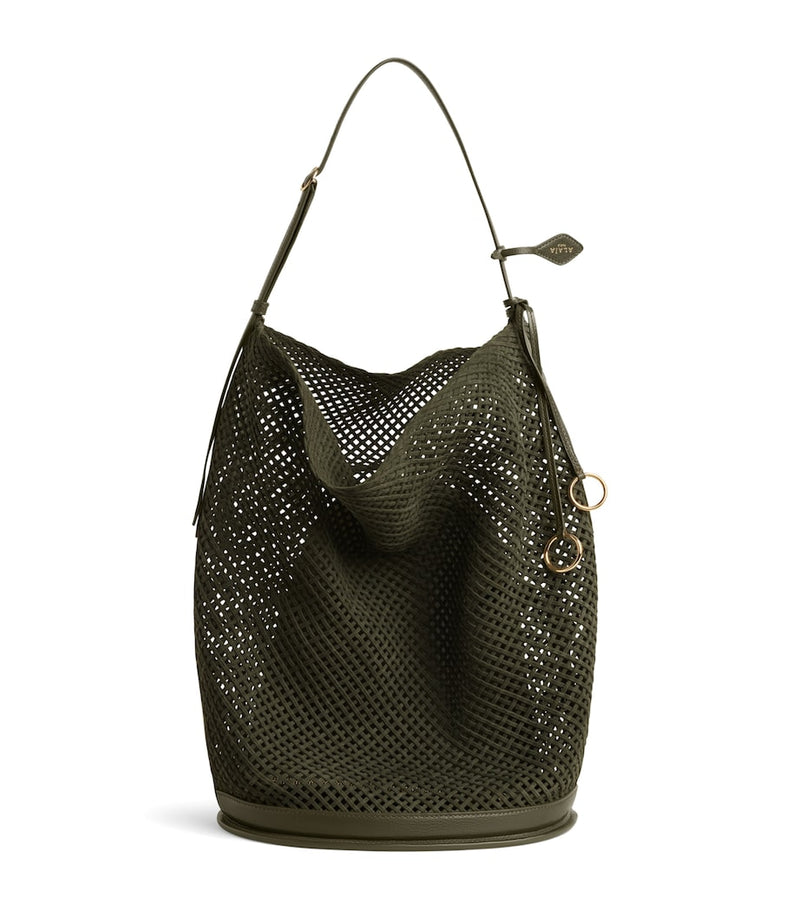 Alaïa large suede net hip bucket bag, UK version