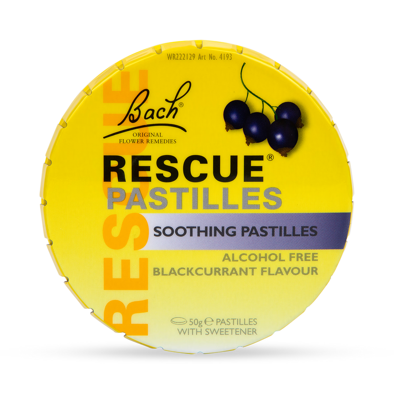 Nelsons Bach Rescue Remedy Blackcurrant Pastilles 50g, imported from the UK