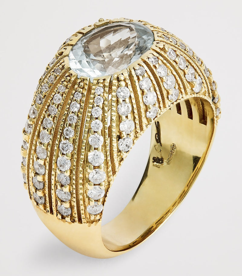 Jacquie Aiche large aquamarine diamond oval dome ring, UK version