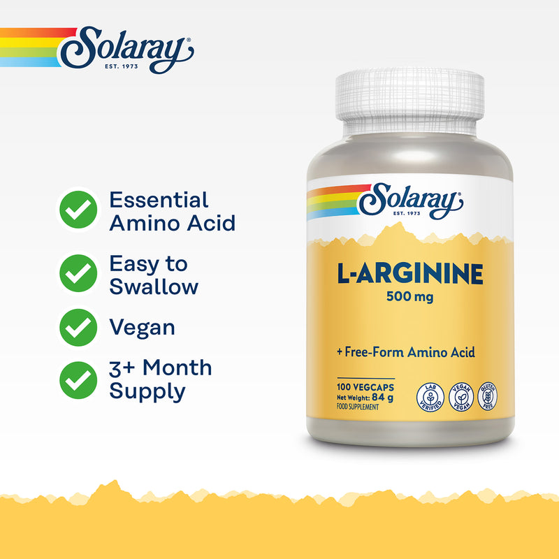 Solaray L-Arginine 500mg capsules 100 count (British brand)