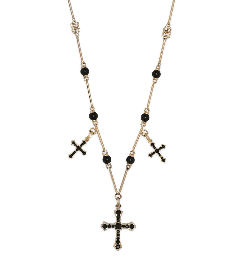 Dolce&Gabbana beaded cross necklace with black beads, UK version