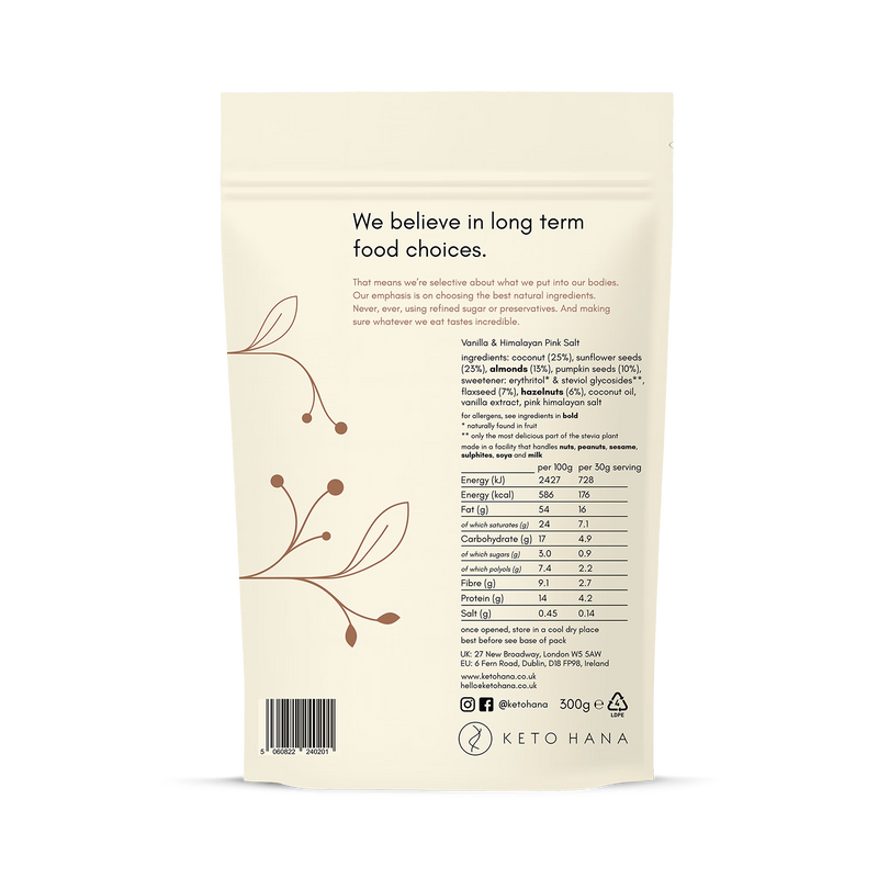 Keto Hana vanilla Himalayan pink salt granola 300g, UK version
