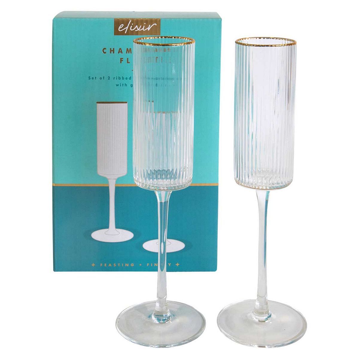 Elixir Set of 2 Ribbed Champagne Glasses