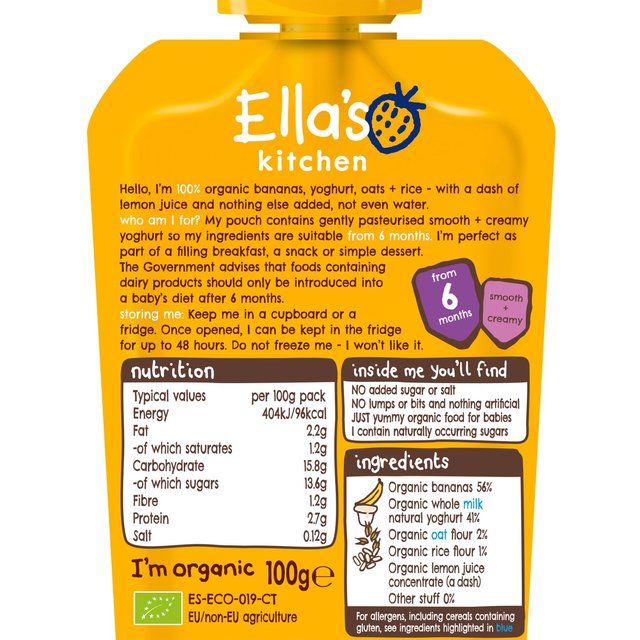 Ella's Kitchen Banana Baby Brekkie Baby Food Breakfast Pouch 6+ Months 100g