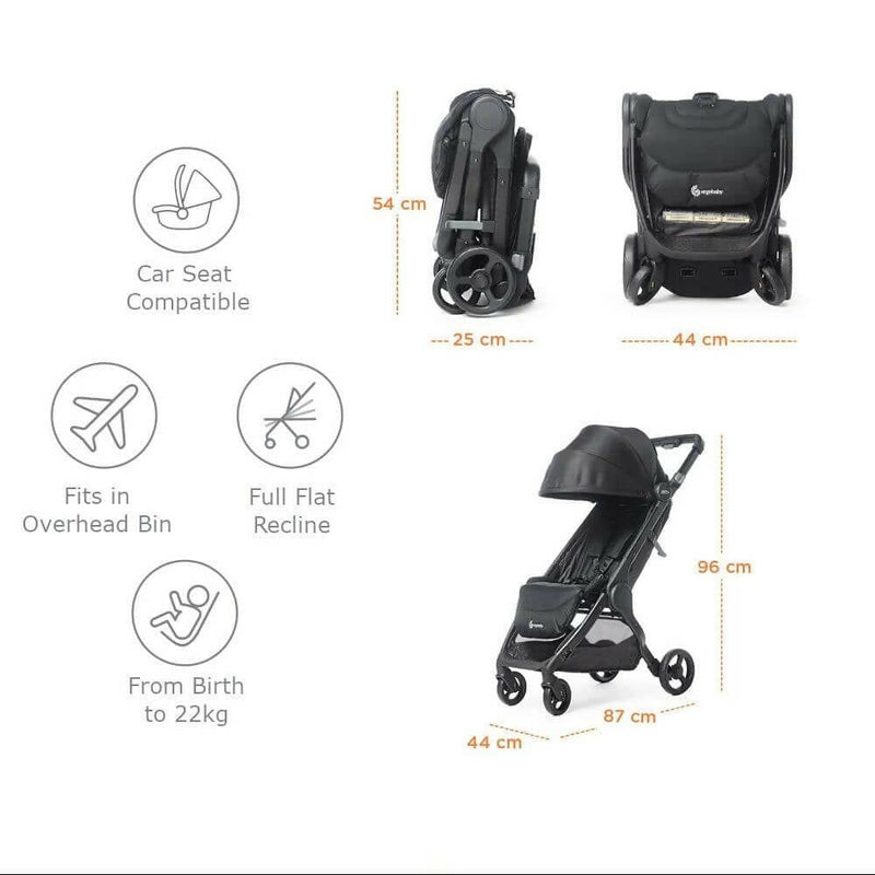 Ergobaby Metro+ Compact City Stroller with Carry Bag - Slate Grey