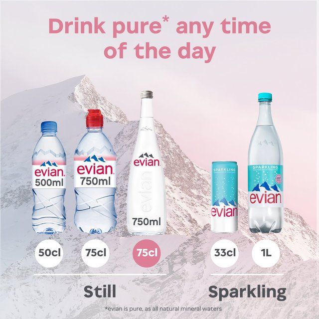 Evian Still Mineral Water Glass Bottle 750ml