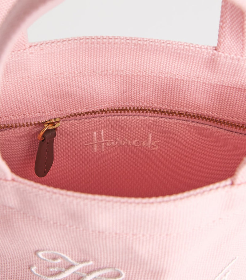 Harrods small cotton embroidered logo tote bag, UK version