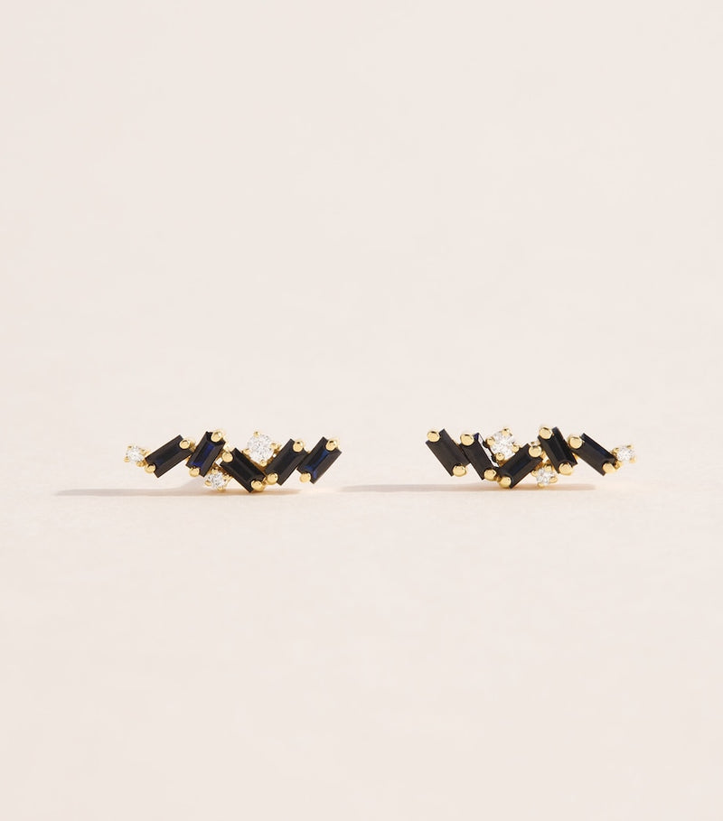 Suzanne Kalan Frenzy stud earrings black sapphires diamonds imported from the UK
