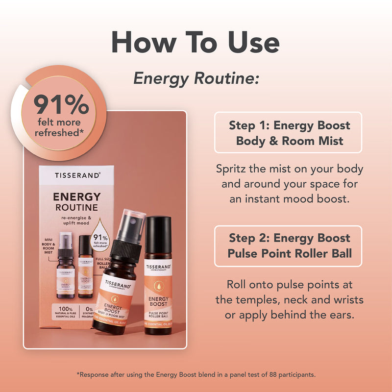 Tisserand Energy Boost aromatherapy kit with mist and roller ball, UK version