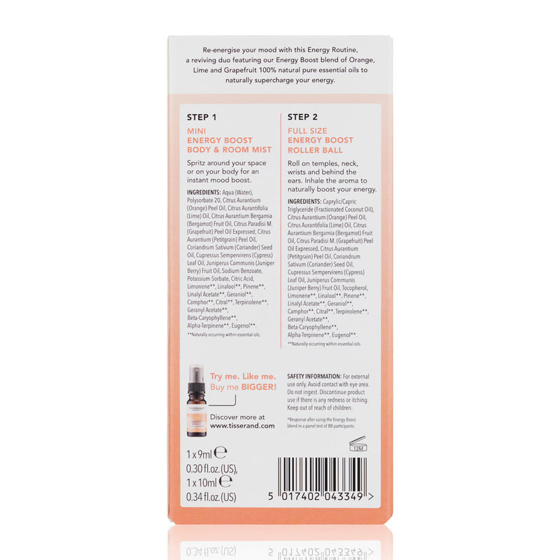 Tisserand Energy Boost aromatherapy kit with mist and roller ball, UK version