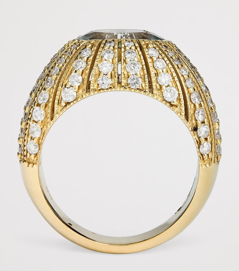 Jacquie Aiche large aquamarine diamond oval dome ring, UK version