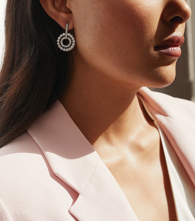 Boodles white gold diamond double-hoop earrings, imported from the UK
