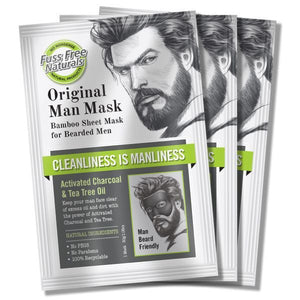 Fuss Free Naturals Mens Charcoal Bearded Bamboo Sheet Mask Pack of 3