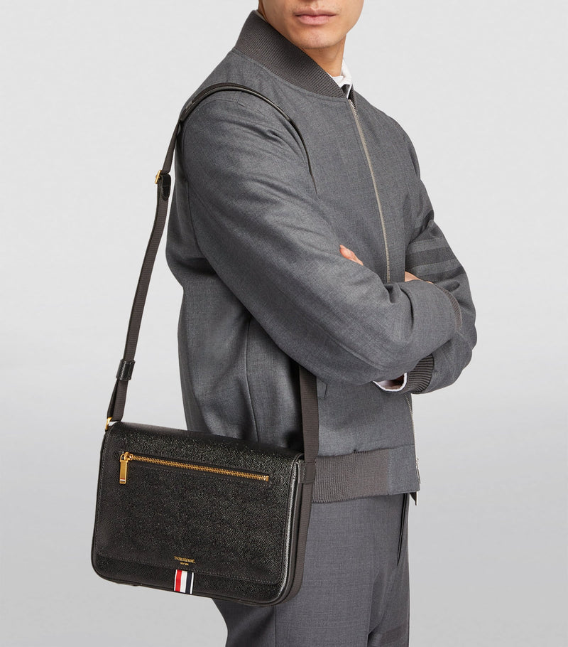Thom Browne pebbled leather reporter bag - British product