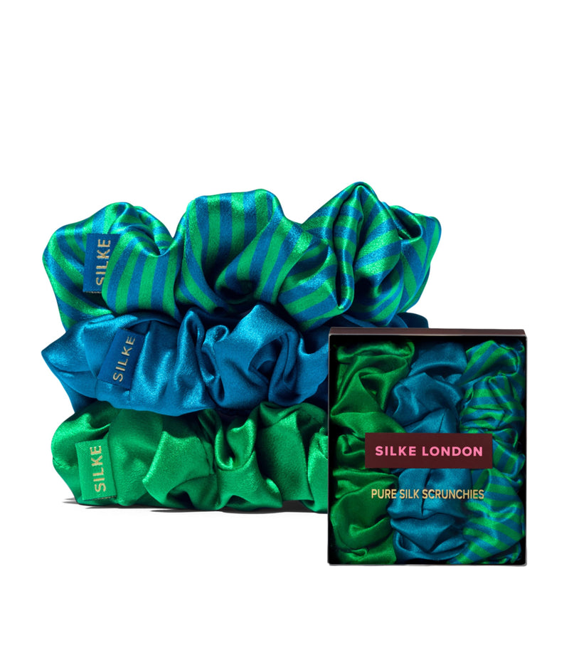 Silke mulberry silk hair scrunchies set of 3 (British brand)
