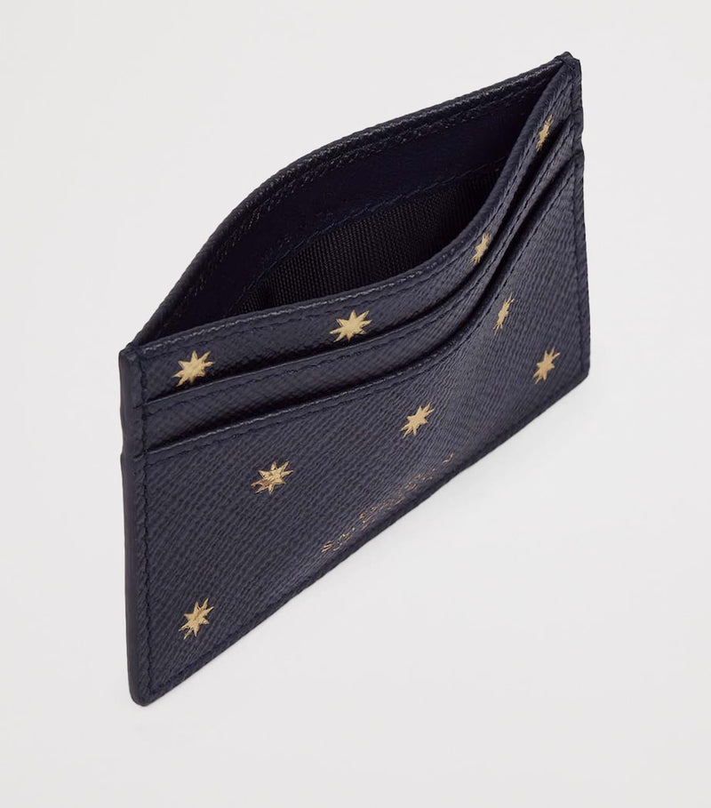 Smythson Panama card holder in crossgrain calf leather with stars detail - British product