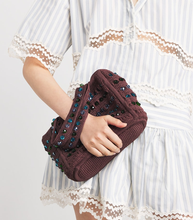Sandro Paris crochet beaded top-handle bag, imported from the UK