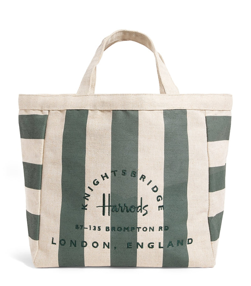 Harrods large jute striped logo tote bag - British product