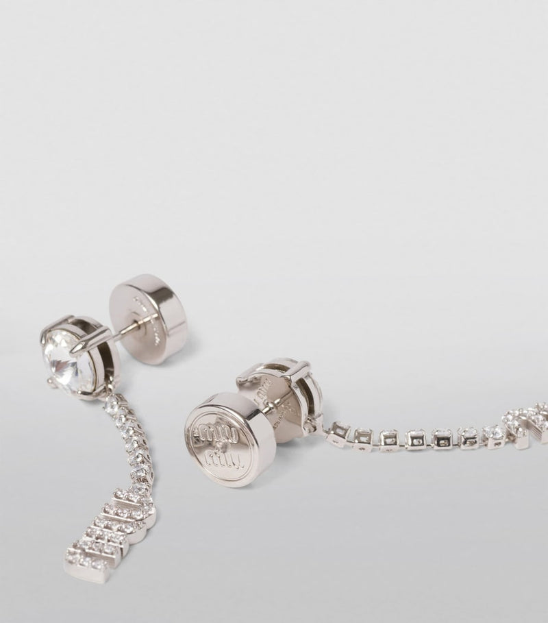 Miu Miu crystal-embellished logo drop earrings (British brand)