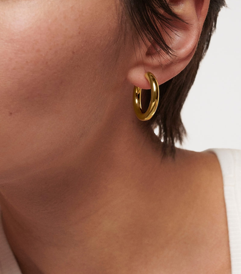 Monica Vinader medium gold vermeil hoop earrings 24mm, imported from the UK