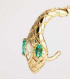 Jacquie Aiche yellow gold snake huggie earring with diamond and emerald, UK version