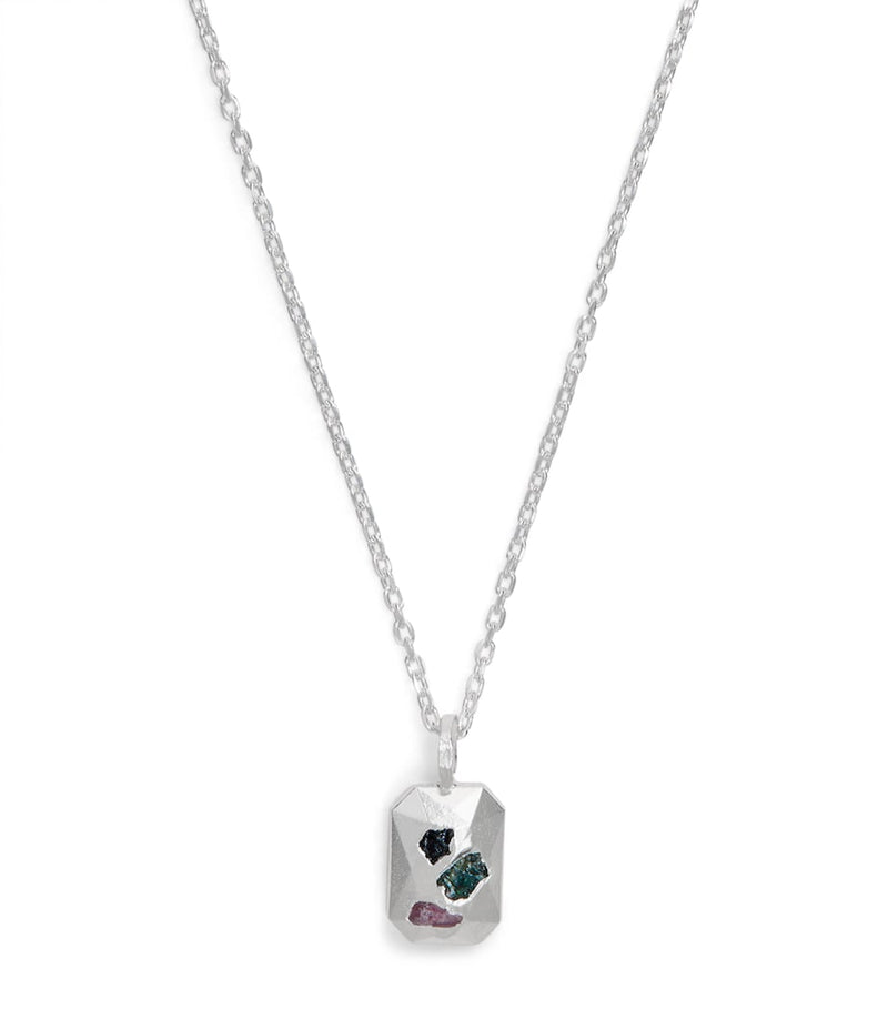 The Ouze sterling silver necklace with raw sapphires 50cm - British product