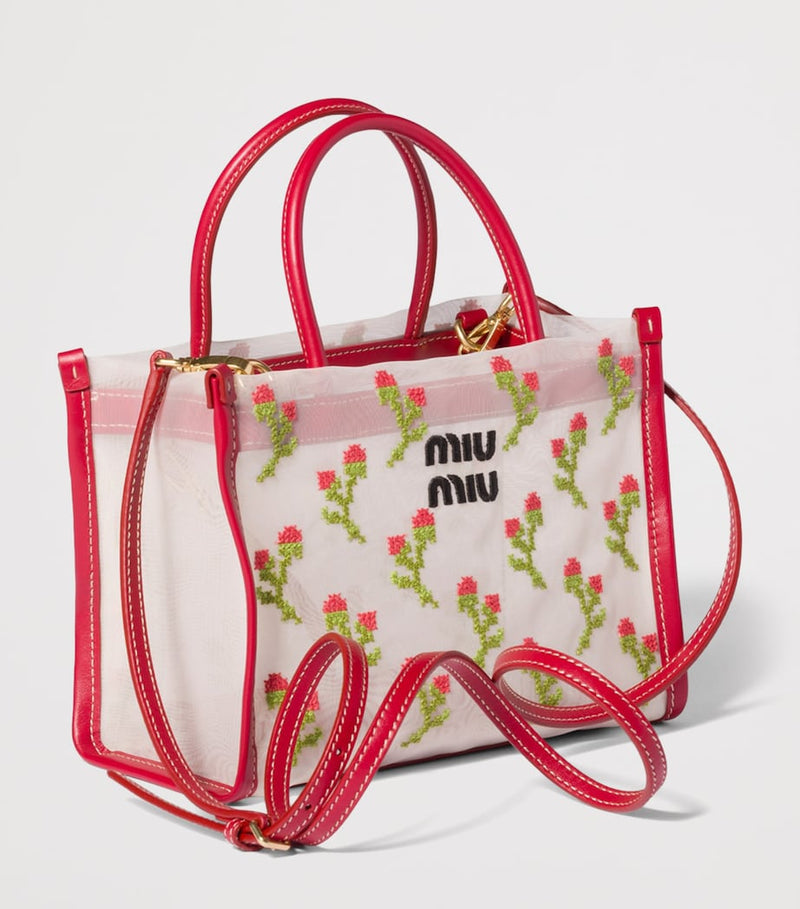 Miu Miu embroidered mesh top-handle bag small, UK version