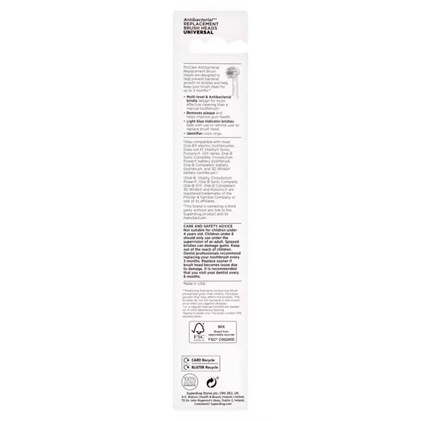 Superdrug ProCare antibacterial toothbrush head 4 pack (British brand)