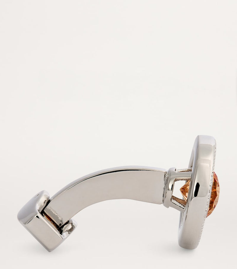Tateossian cubic zirconia circular cufflinks rhodium-plated (British brand)