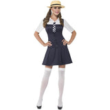 Superdrug Smiffys School Girl Costume - Black Dress with Attached Shirt, Tie and Boater Hat- Buy online at McGrocer