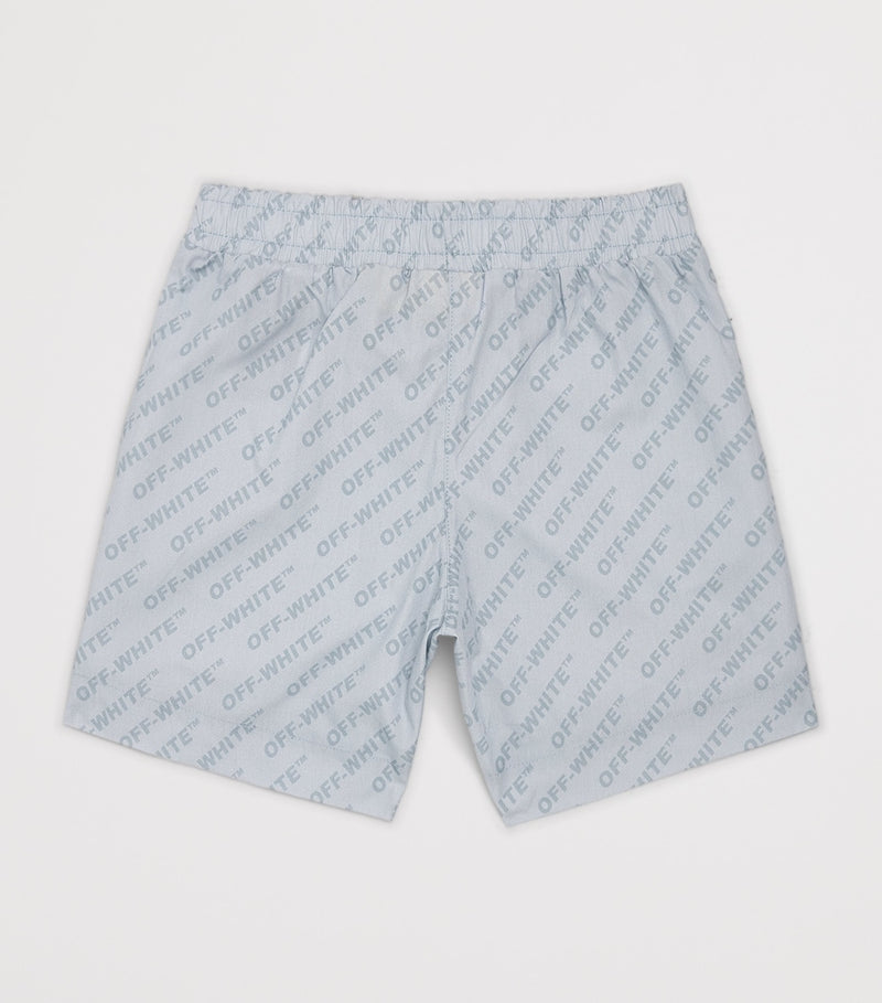 Off-White kids bowling shorts with logo for ages 4-12+, imported from the UK
