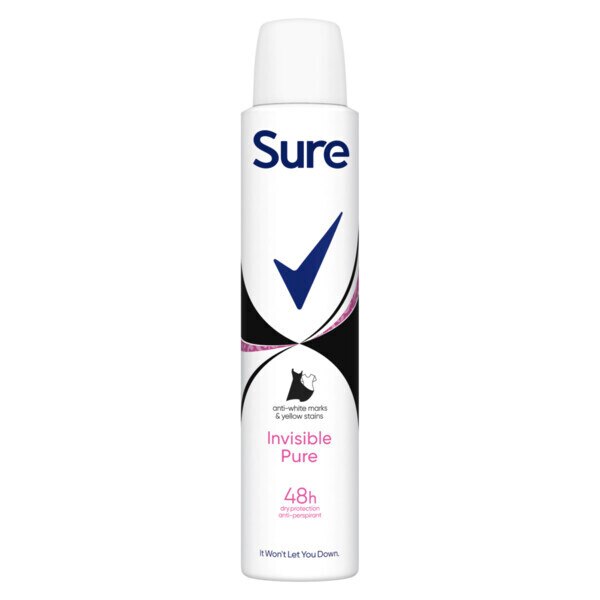 Sure Anti-Perspirant Aerosol Essential Invisible Pure 200ml GOODS Superdrug
