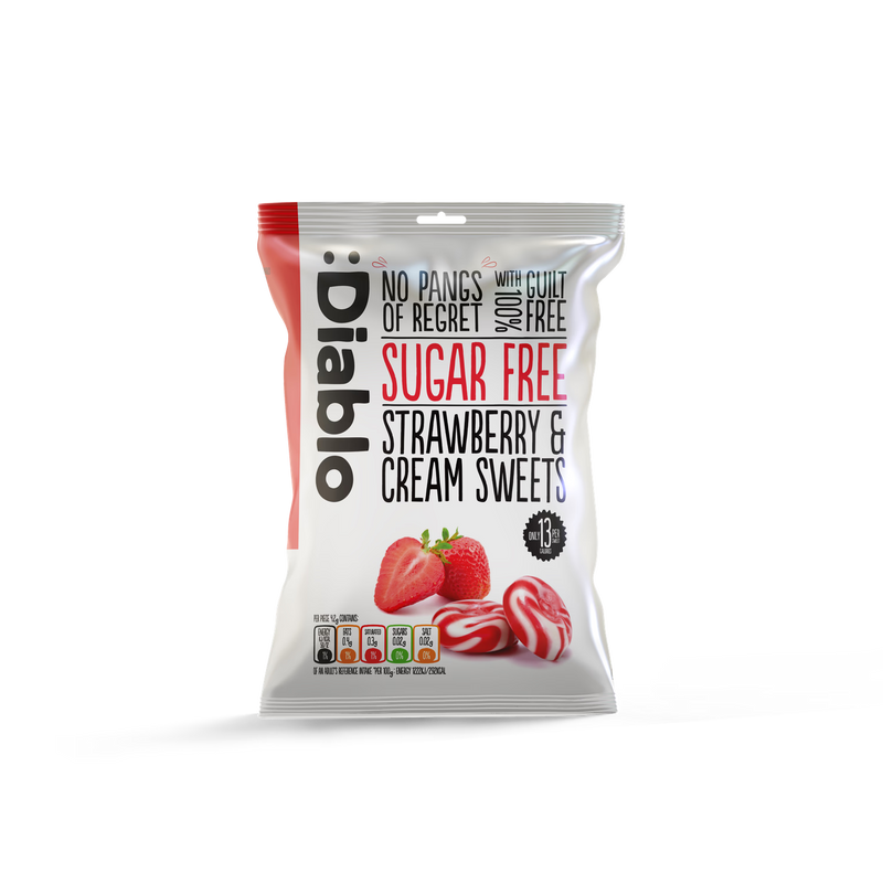 Diablo sugar-free strawberry and cream sweets 75g (British brand)