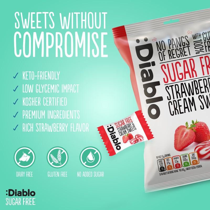 Diablo sugar-free strawberry and cream sweets 75g (British brand)