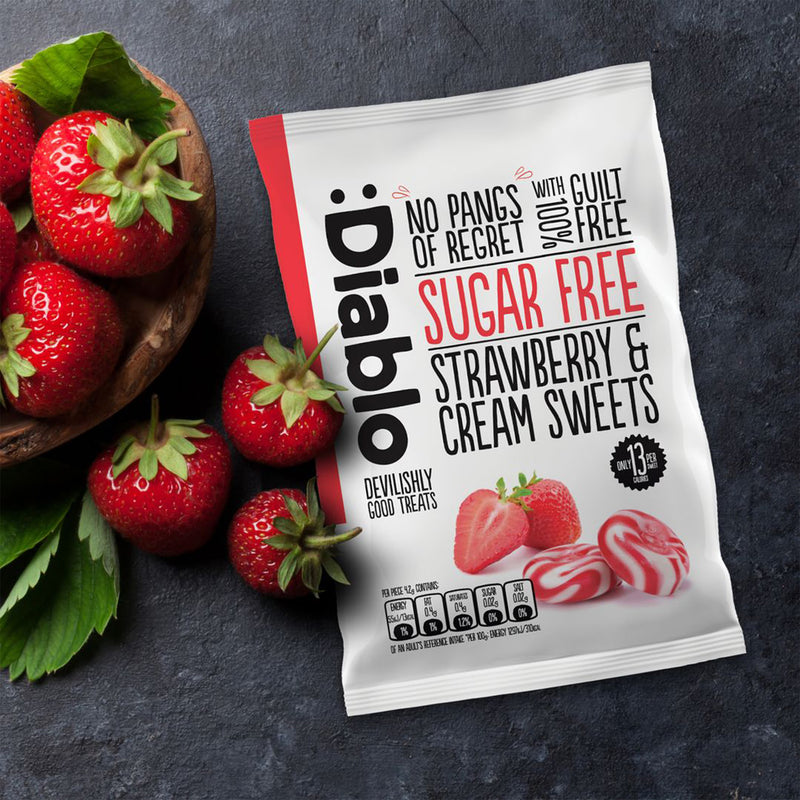 Diablo sugar-free strawberry and cream sweets 75g (British brand)