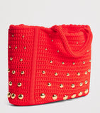 Sandro Paris crochet studded top-handle bag, UK version