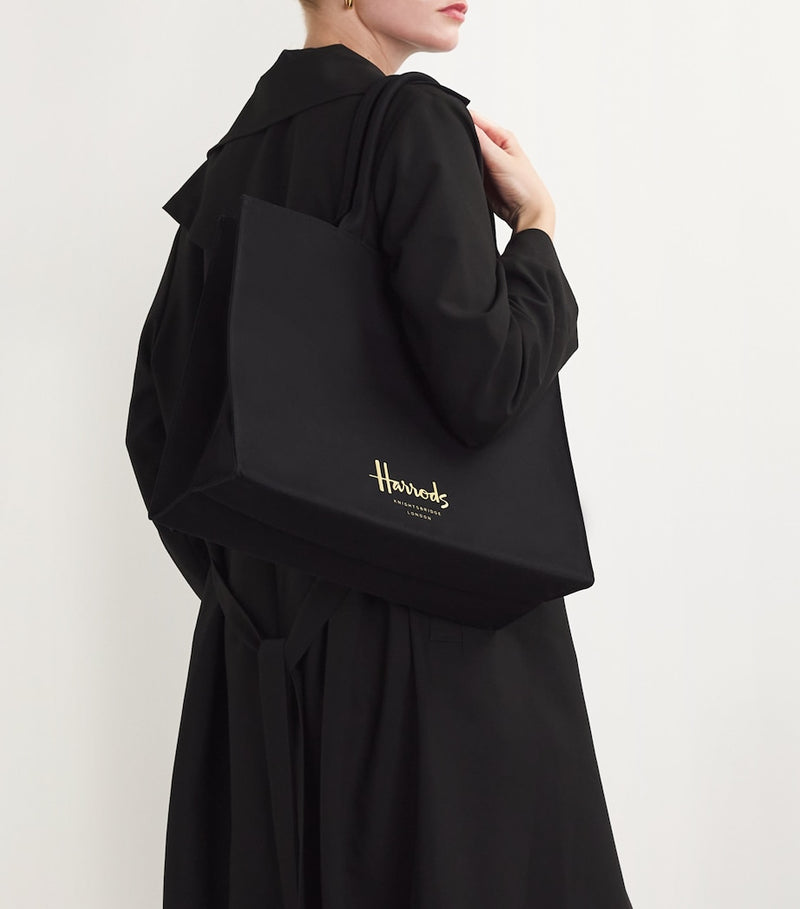 Harrods large cotton logo tote bag with magnetic fastening, UK version